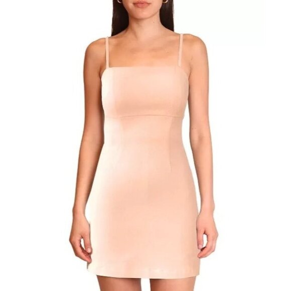 119$ Avec Les Filles Square Neck Bodycon Mini Cocktail Dress Size 8 Light Beige - Picture 1 of 2